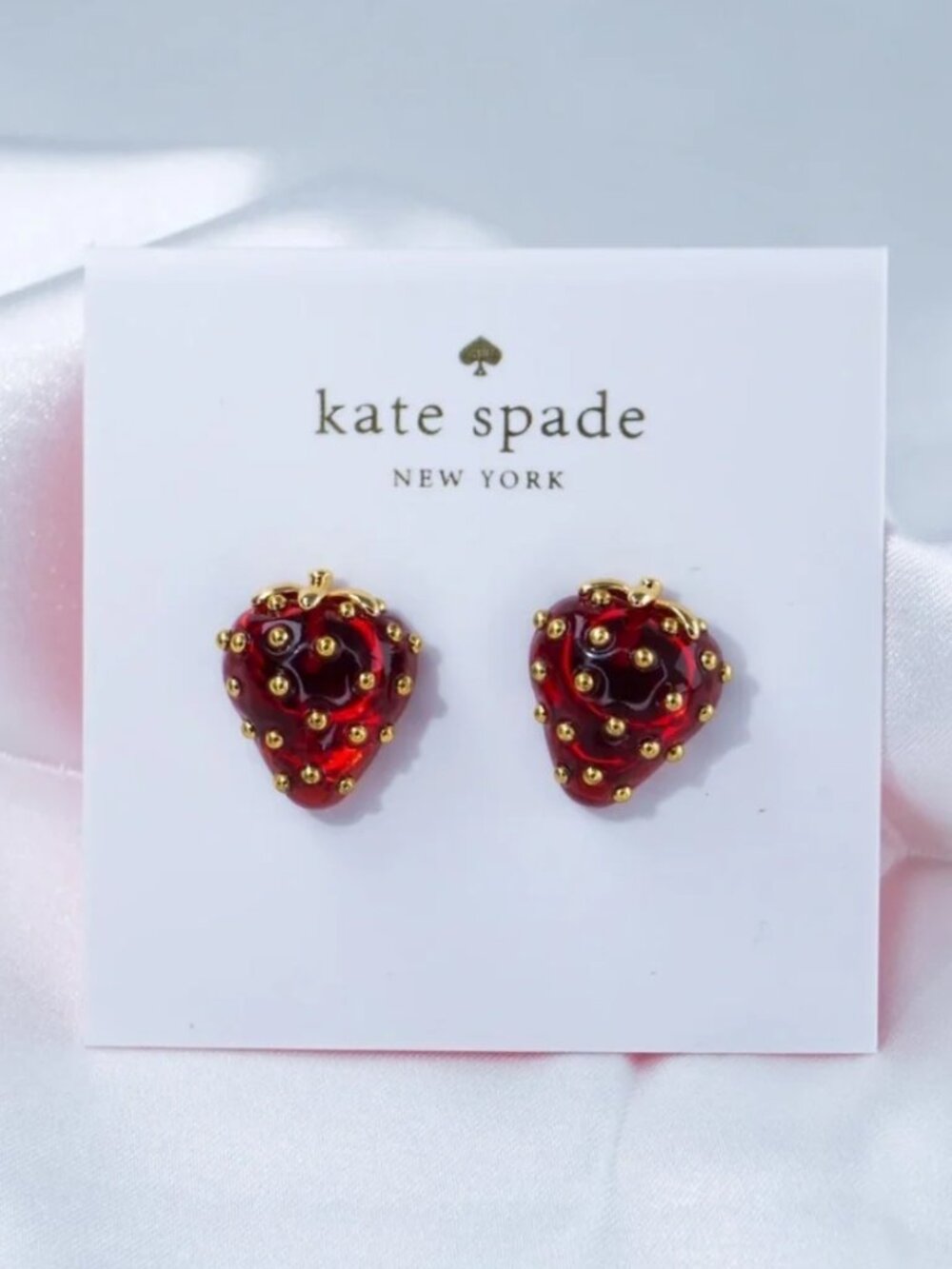 Kate Spade New York Red Strawberry Stud Earrings Gold Tone Crystal Fruit Earring